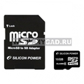 Карта памяти MicroSDHC Silicon Power на 16 gb (адаптер)