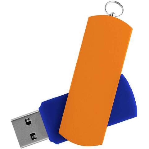 Синяя с оранжевым флешка 32 гб, металл и пластик soft-touch «ЕЛЕГАНКЕ-КОЛОР»